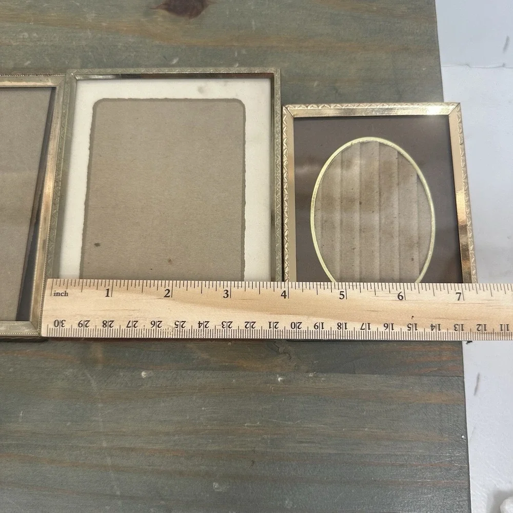 Vintage 4 Gold Tone Brass Art Deco Standing Folding Shelf Picture Frames Mini